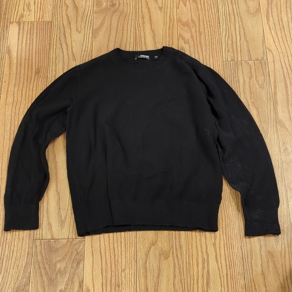 Murano black combed cotton textured knit crewneck sweater size large